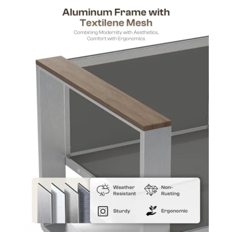 Aluminum Outdoor Patio Furniture 1 Piece 3-Seat Sofa All-Weather Metal Modern Light Gray Sofa for Deck Porch