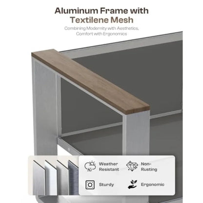 Aluminum Outdoor Patio Furniture 1 Piece 3-Seat Sofa All-Weather Metal Modern Light Gray Sofa for Deck Porch