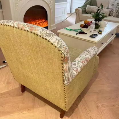 French Retro Cotton and Linen Fabric Sofa Small Apartment Living Room Bedroom Reception Chair Casual Single Sofa Chair
