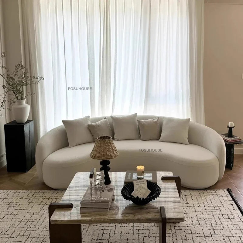Italian Curved Living Room Sofas Home Living Room Furniture Reception Lounge Area Back Sofa Bed Designer Fabric Cashew Lazy Sofa