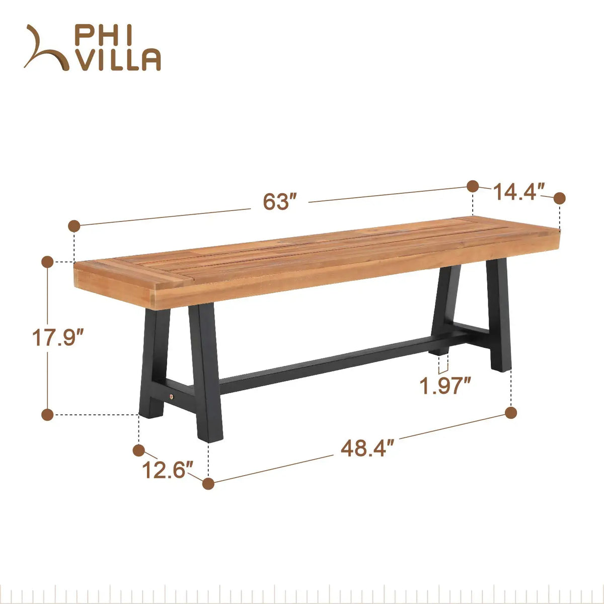 Outdoor Acacia Wood Bench, 63