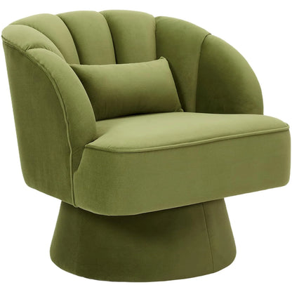 Modern Swivel Accent Chair 360° Barrel Lounge Chair with Padding & Backrest Velvet Upholstered Round Armchair for Bedroom