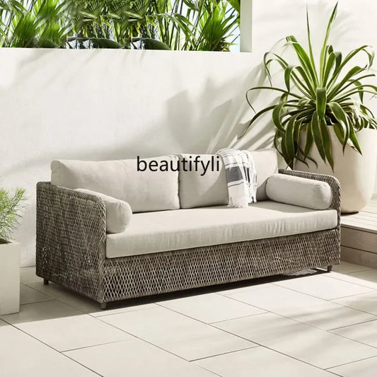 Asmt52 Southeast Asian Style Outdoor Rattan Sofa for Courtyard, Balcony, Garden, Terrace, Designer Sunroom, Leisure Rattan Sofa