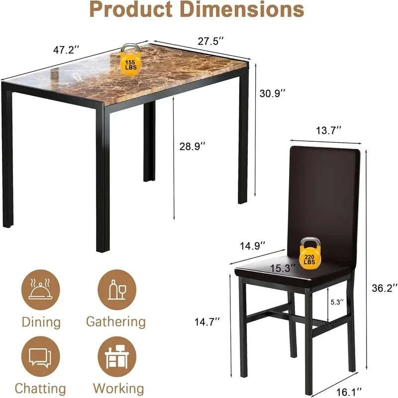 Modern Dining Table Set for 4, Space-Saving Kitchen Table with 4 PU Leather Chairs