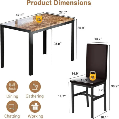 Modern Dining Table Set for 4, Space-Saving Kitchen Table with 4 PU Leather Chairs