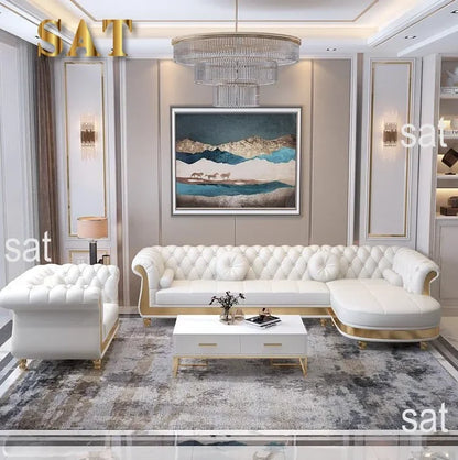 Luxury modern design real genuine leather chesterfield sofa single 3 4 seater lounge sofas set for home living room furniture