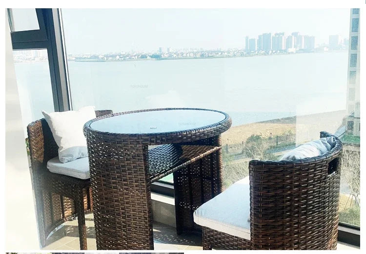 Rattan Garden Furniture Sets Balcony Home Table Chairs Storage Leisure Table and Chair Three-piece Set Outdoor Patio Combination