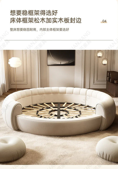 M71 round Bed Double Marriage Bed Modern Simple Home Hotel 2M Serena Large round Cream Wind Bed in Master Bedroom