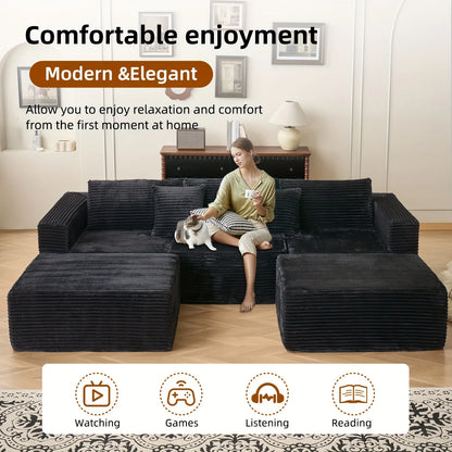 110.24-inch modular combination sofa U-shaped sofa with lounge chair striped fabric four-seater soft cushion sofa for living