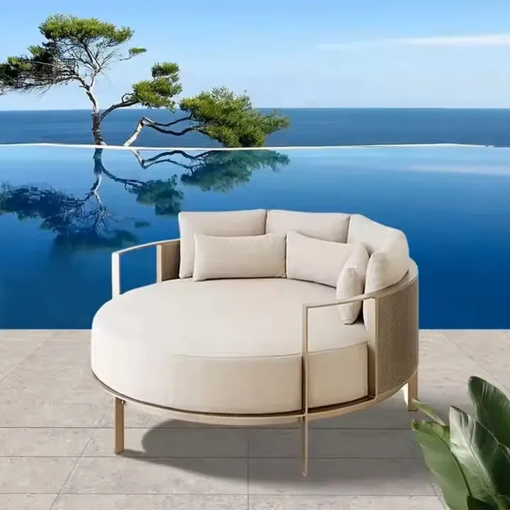 Modern design outdoor aluminum frame garden furniture relaxing beach loungers and hotel fabric round sofa bed