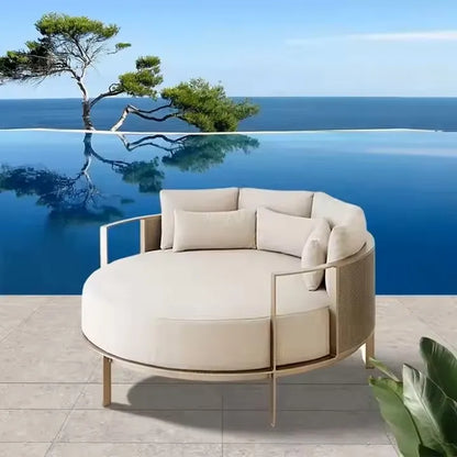 Modern design outdoor aluminum frame garden furniture relaxing beach loungers and hotel fabric round sofa bed