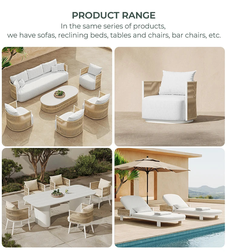 Luxury L-shaped outdoor sofa set Aluminum outdoor garden furniture Hotel terrace Metal outdoor sofa set