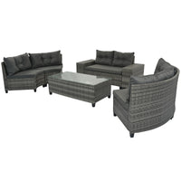 8-pieces Outdoor Wicker Round Sofa Set, Half-Moon Sectional Sets All Weather, Curved Sofa Set With Rectangular Coffee Table, PE