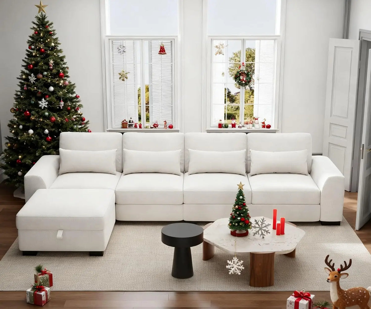 Modular Sectional Couches for Living Room - Convertible L Shaped Couch Beige 4 Seater Living Room Furniture Set - Sofa