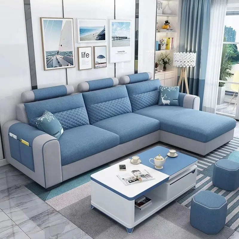 Modern Three-Seat Fabric Sofa Set Convertible Removable for Easy Care for Small Apartment or Modern Living Room for Villas