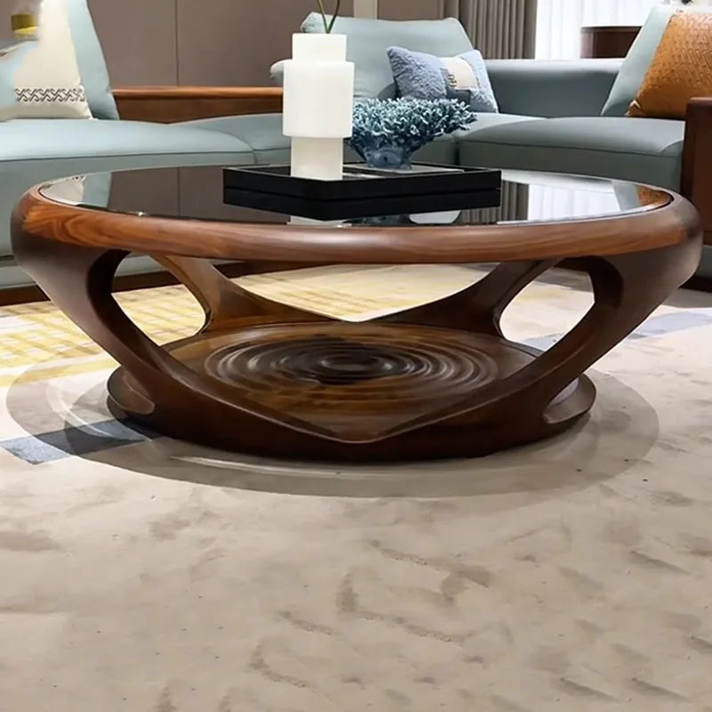 Table basse en verre Unique, transparente, moderne, en bois, pour salon, ronde, Antique, Mesa auxiliaire, meubles de Style chinois