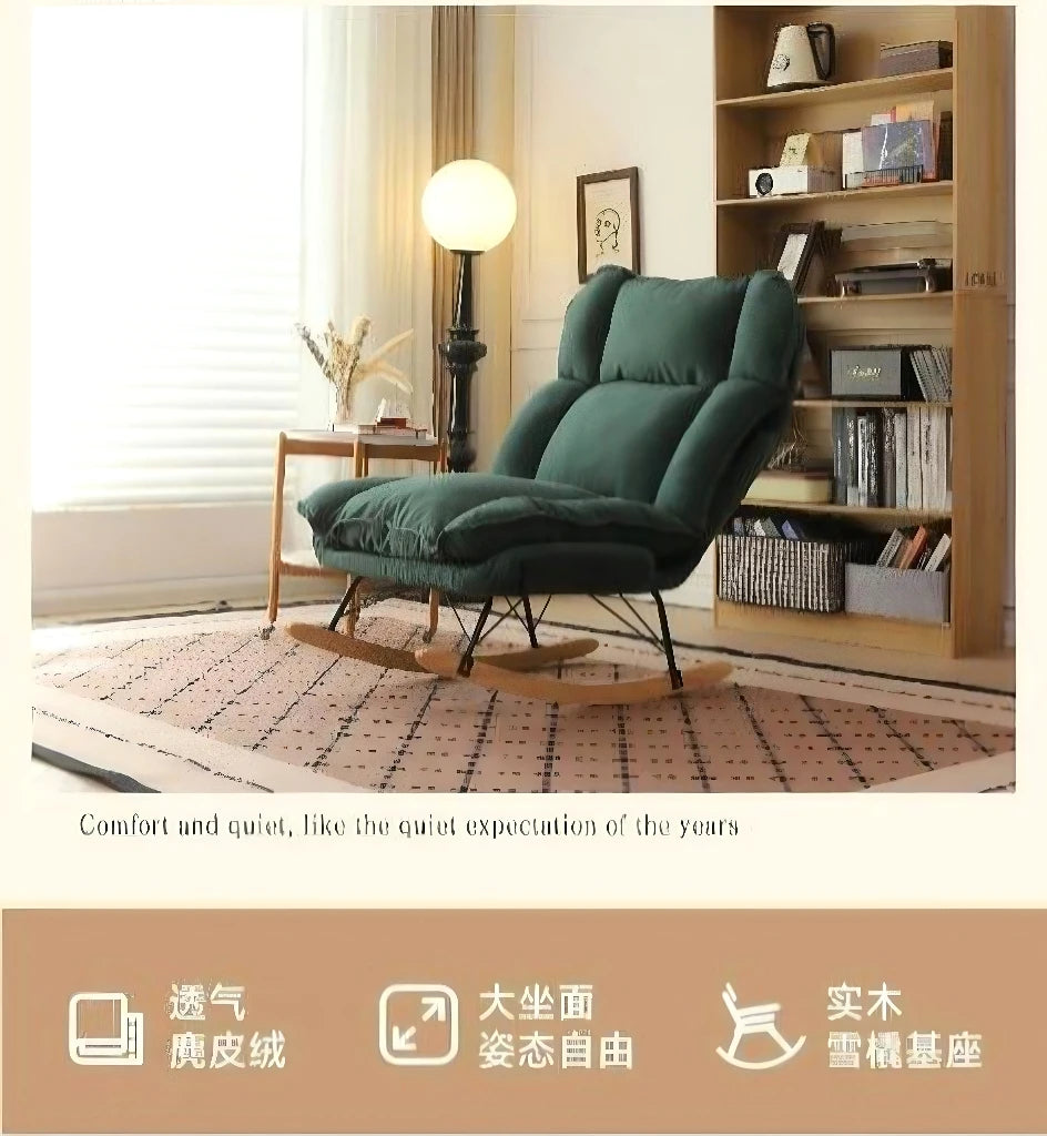 Memory Foam Rocker - Convertible Lounge Chair with Storage Pocket, Breathable Linen Recliner