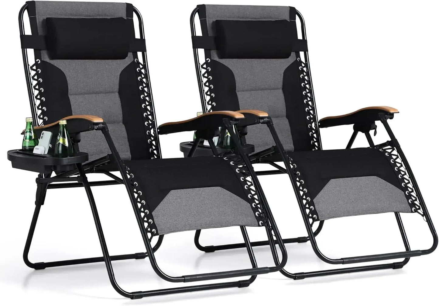 Foldable Patio Recliner, Oversized Padded Zero Gravity Chair, 30" Wide Seat Anti Gravity Lounger