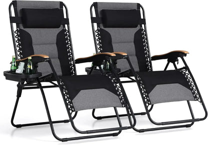 Foldable Patio Recliner, Oversized Padded Zero Gravity Chair, 30" Wide Seat Anti Gravity Lounger