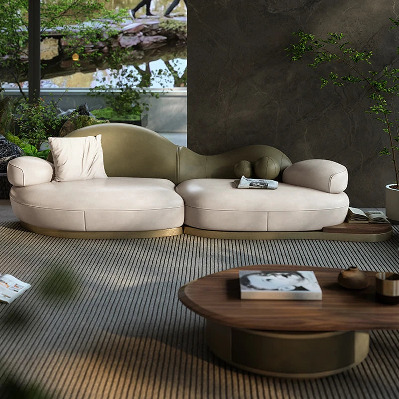 #French Luxury Fabric Sectional Sofa Modern Design Wood Legs Apartment Living Room High-End Special-Shaped