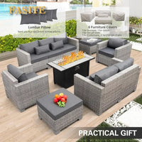 Garden Furniture Set 7 Piece, Patio Couch Sets Chair, PE Rattan Sectional with 45" Fire Pit Table, Garden Furniture Set