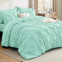 California King Comforter Set Mint Green Bed in a Bag California King 7 Pieces GentleSoft™ Pintuck Bed Set Gift for Family Pinch
