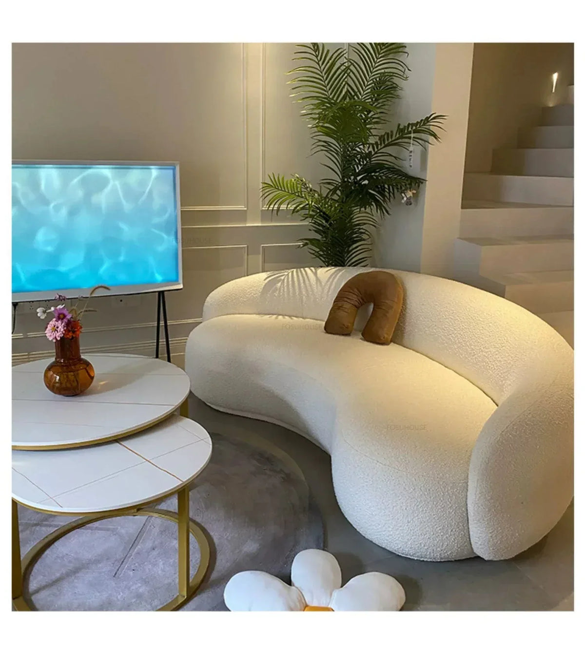 Curved Living Room Sofas Living Room Furniture Cream Style Beauty Salon Sofa Clothing Store Rest Area Reception Sofab