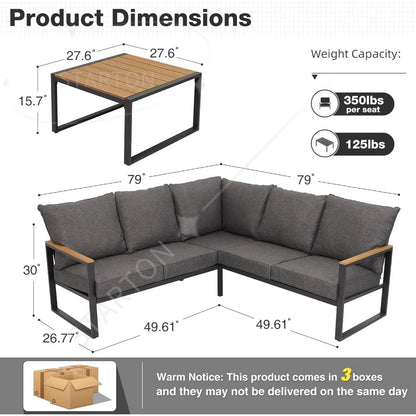 6 Pieces Outdoor Sectional Sofa Set Metal Patio Furniture Set,  with Side Table, L Shape Patio Conversation Set with Faux-Wood