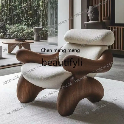 New medieval light luxury solid wood sofa chair designer home balcony living room model room creative sofa chair