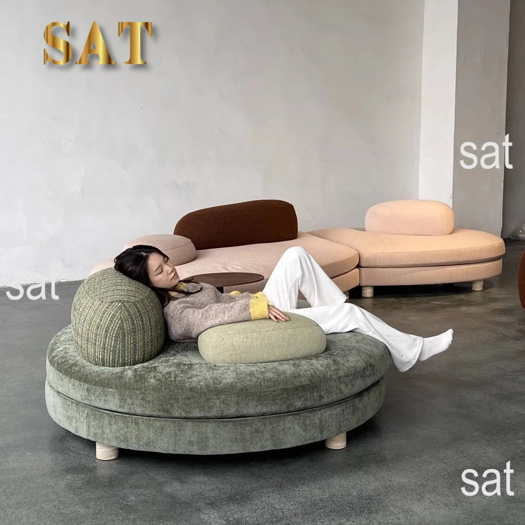 %High Quality Italian Style Minimalist Curved Villa Apartment Living Room Modern Simple Light Luxury Cream Color Fabric Set Hote