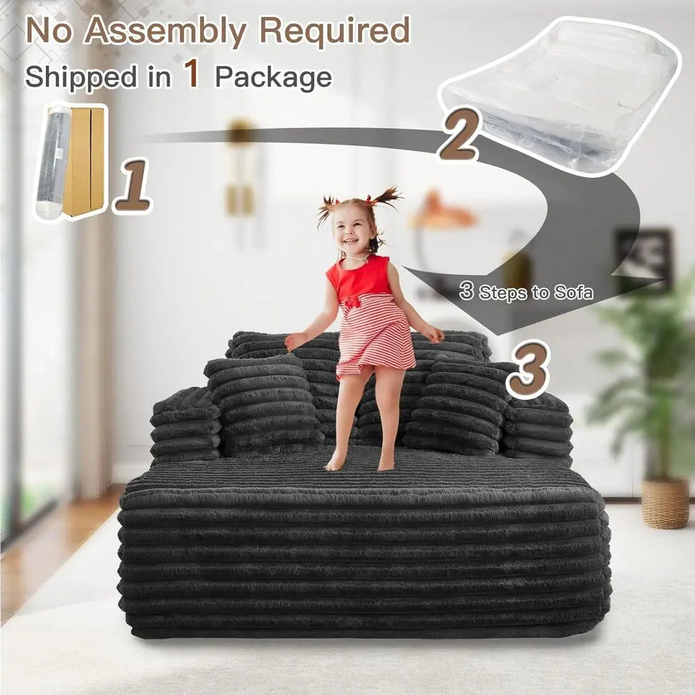 ZS019 Easyhomesofa Oversize Chaise Lounge Chair Indoor,Boneless Couch,Plush Corduroy Sleeper Sofa Bed