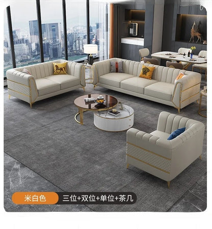 Italian-American small apartment living room three or four-person leather sofa luxury modern simple corner combination concubine