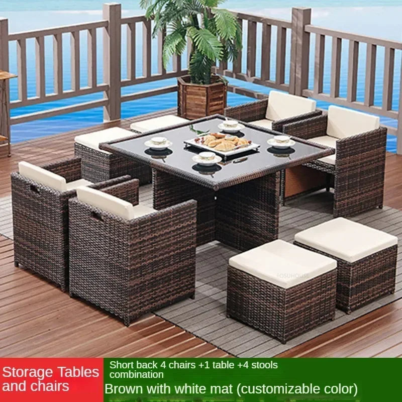 Leisure Open-air Garden Furniture Sets Outdoor Table Chairs Patio Rattan Furniture Set Waterproof and Sun-proof Armchair u