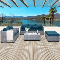 Outdoor Conversation Set PE Rattan Sectional Sofa Couch with Storage Table and Peacock Blue