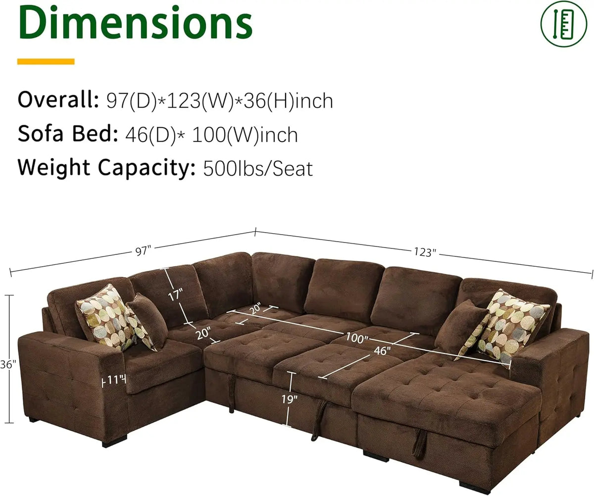 Sectional Sleeper Sofa Couch with Pull Out Bed and Storage Chaise, U Shape Sectionals Sofas, Oversized Sectionals Couches