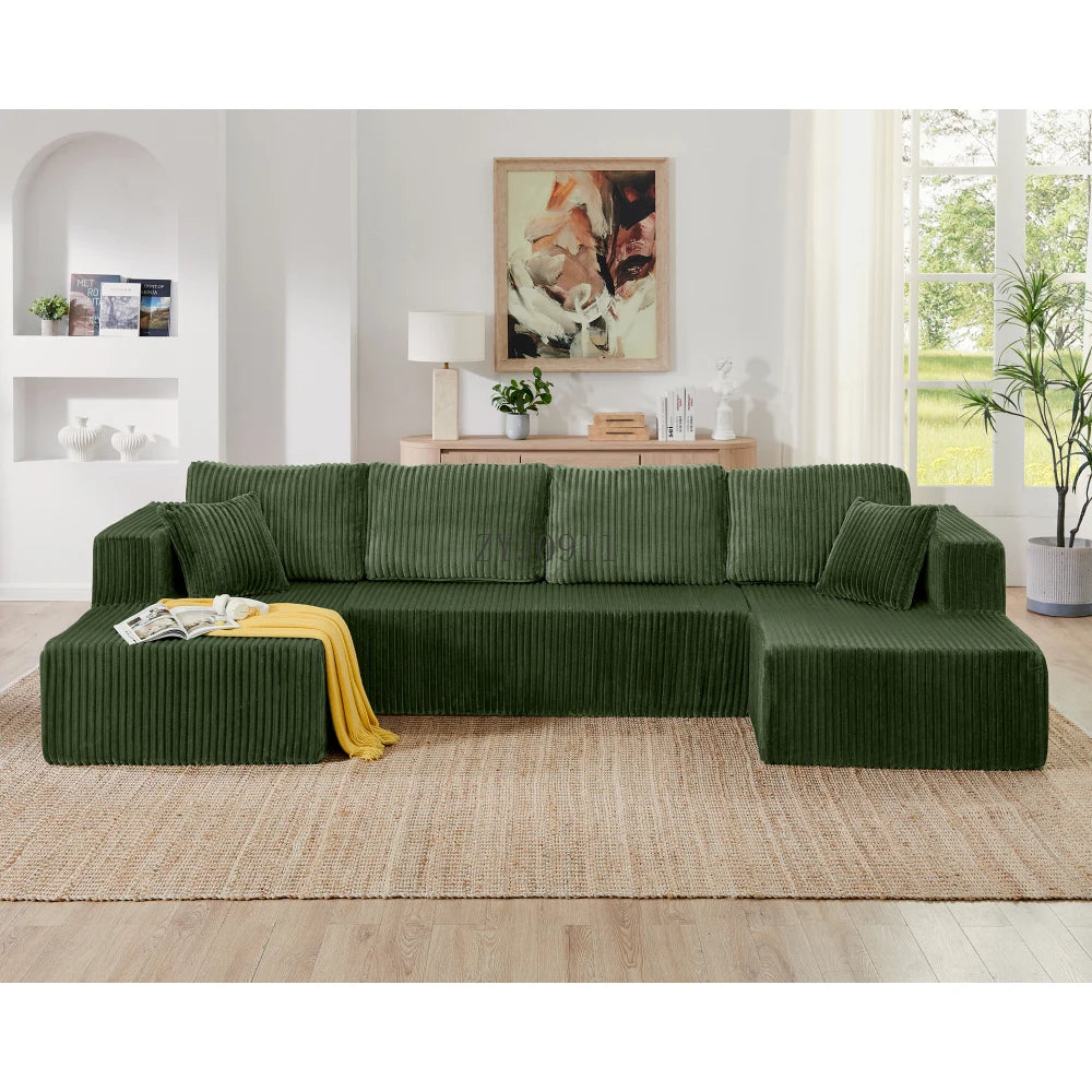 U-shaped modular sectional sofa, compressed sectional sofa, modern minimalist style corduroy sofa, living room sofa