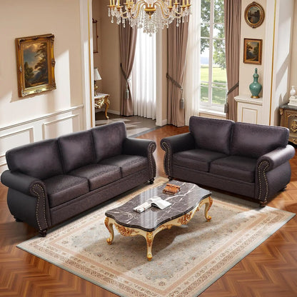 Mid-Century Vintage 3-Seater Sofa Couches Rivet Design Removable Cover Upholstered Cushions Customized Living Room Furniture