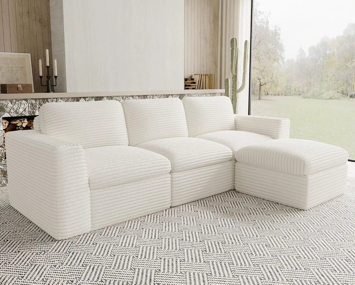 Cloud Sectional Couches for Living Room Plush Corduroy U Shaped Boneless Modular Sectional Sofa with Deep Seat. Black Couch.