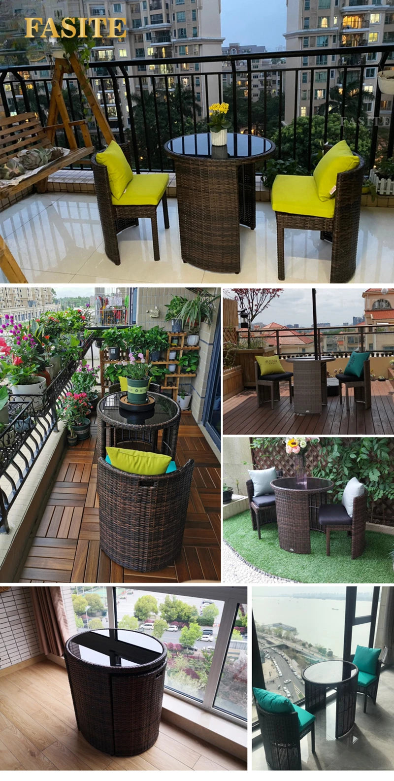 TieHo Garden Rattan Table Chair 3 Set Combination Outdoor Balcony Small Leisure Round Table