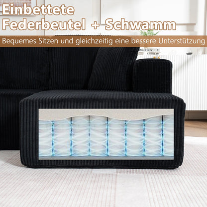 Living Room Boneless Modular Sofa, Corduroy Fabric, Modern U-shaped Leisure Sofa, High-density Sponge, No Assembly, for Home
