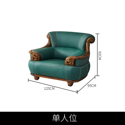 New Chinese-style thick leather sofa with solid wood 123 living room combination large apartment villa furniture  FT