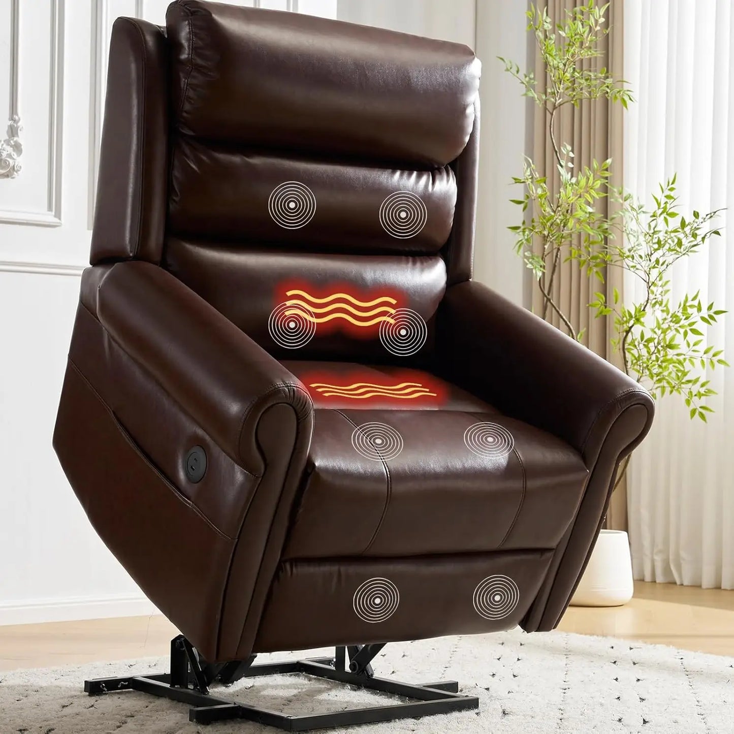Power Lift Recliner Chair for Elderly - Lay Flat Electric Lift Chair with Adjustable Headrest, Dual Heating & Massage