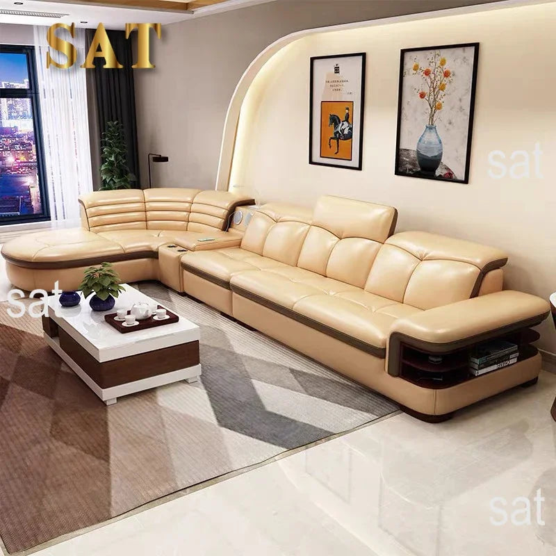 Contemporary Modern Leather Living Room Sectional Sofas Set 7 Seater Corner L Shaped Sofa Couch Bed Longue Indoor Furniture
