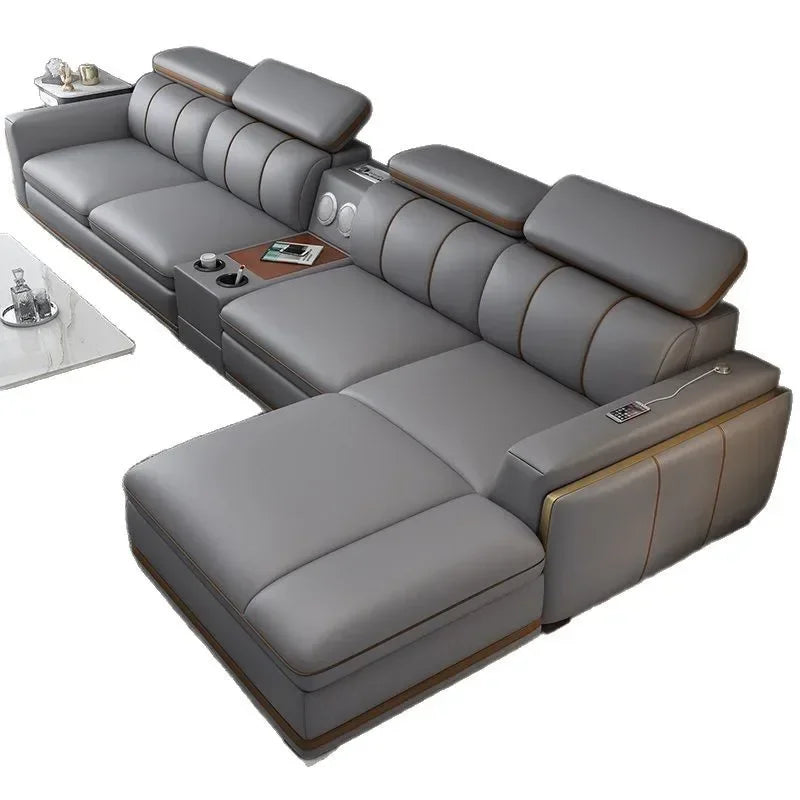 Light luxury first-layer cowhide leather sofa, living room size, straight row concubine combination household leather sofa