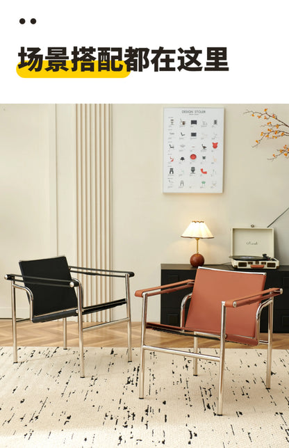 Single Leather Stainless Steel Leisure Chair, Living Room Balcony Study Swivel Chair, Business Meeting and Negotiation Chair