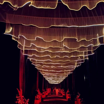 5M White Gauze Curtain Ceiling Decoration Wave Gauze Cloth with Light String Wedding Christmas Atmosphere Decoration Props