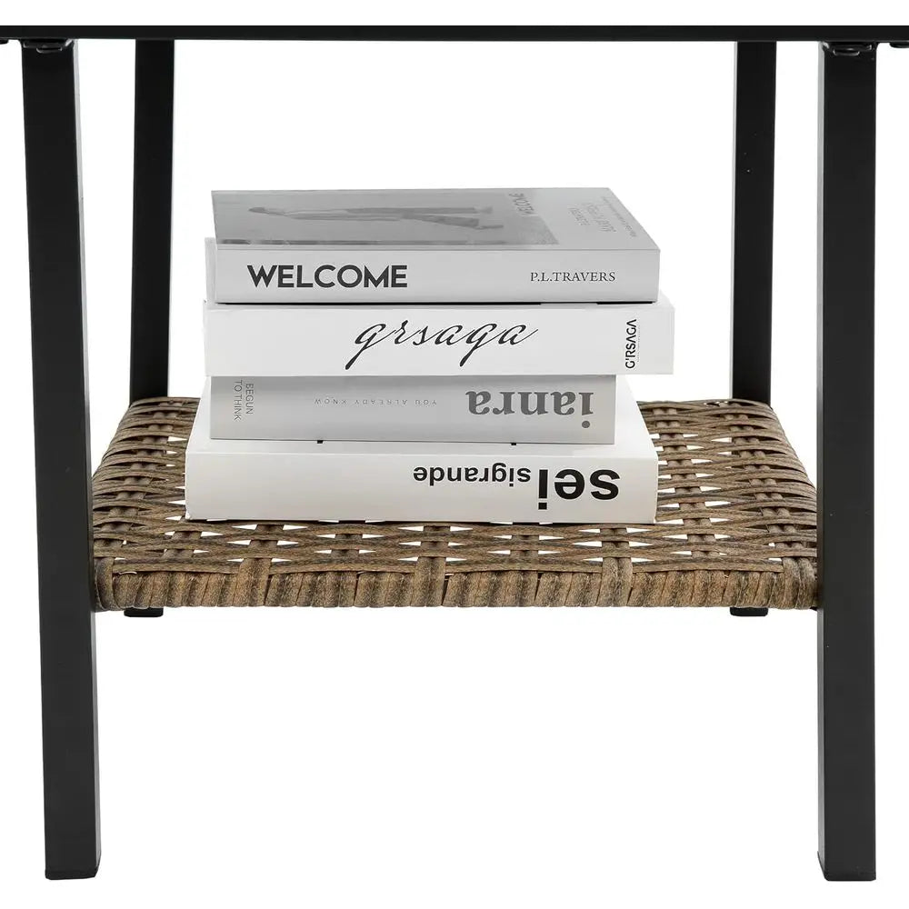 Grey Cushioned Wicker Patio Furniture Set with 3 Rocking Chairs and Coffee Table for Garden, Lawn, and Backyard