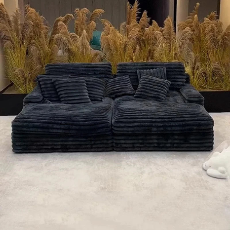 Modern Simple Lazy Sofa Bed Thick Strip Velvet Large Sofa Bed Living Room Furniture Nordic Sofabed Vacuum Compression Sofa Bed