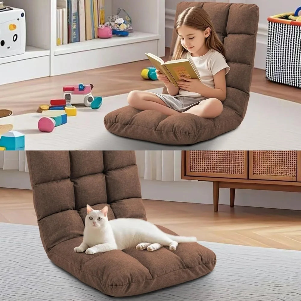 Folding Floor Chair with Back Support, 14 Adjustable Positions, Breathable Padded Sleeper Bed, Couch Recliner, Gaming Sofa Chair