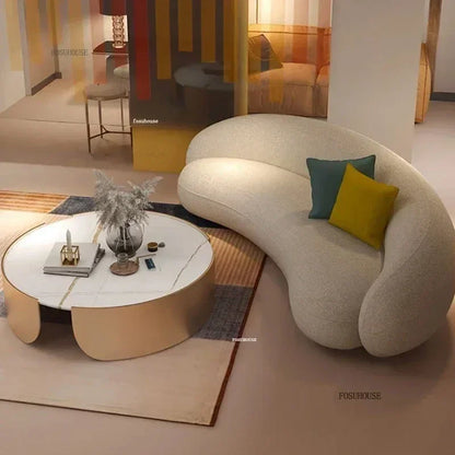 Curved Living Room Sofas Designer Beauty Salon Sofa Clothing Store Rest Area Reception Sofa Cream Style Living Room Furniture GL